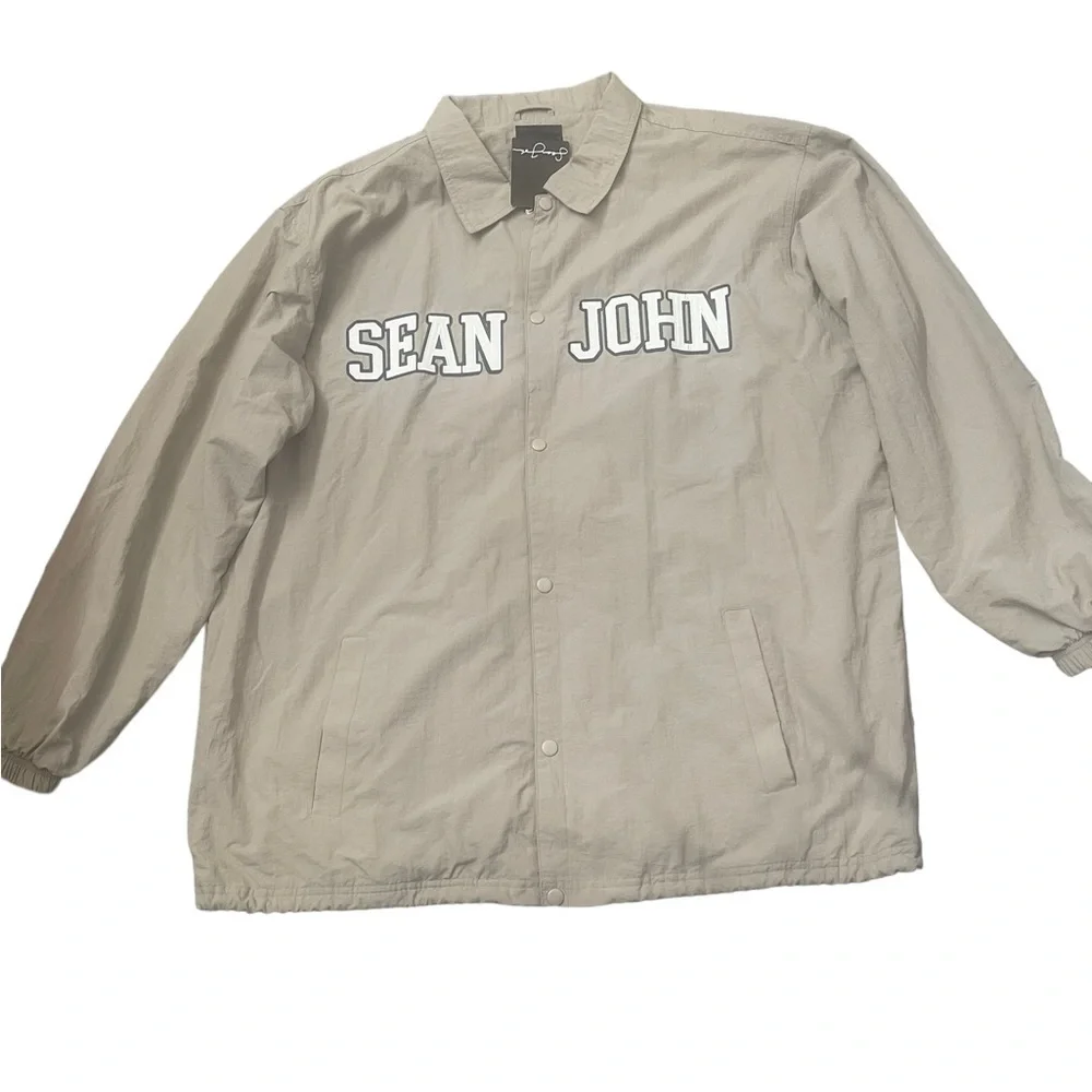 Sean John Men's Spell Out Khaki Tan Military Button Jacket‎ - Size XL